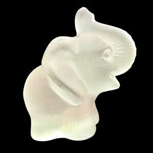 Vintage Goebel Baby Elephant Frosted Glass Figurine Trunk Up Paperweight Germany
